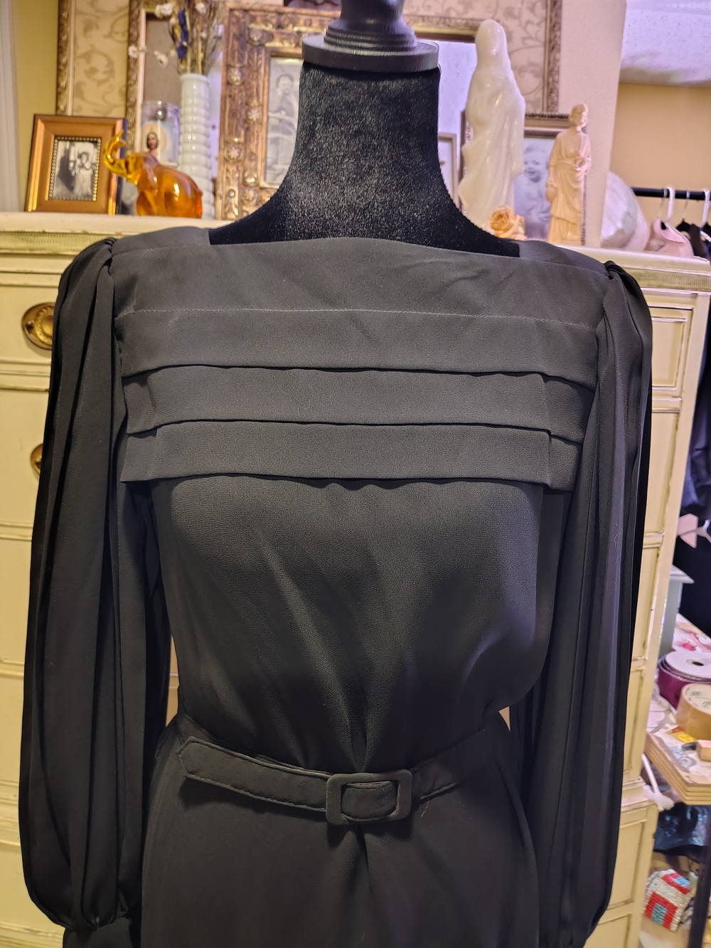 Vintage Leslie Fay Black Midi Dress ILGWU Union Made USA — Size 8 - Picture 4 of 11